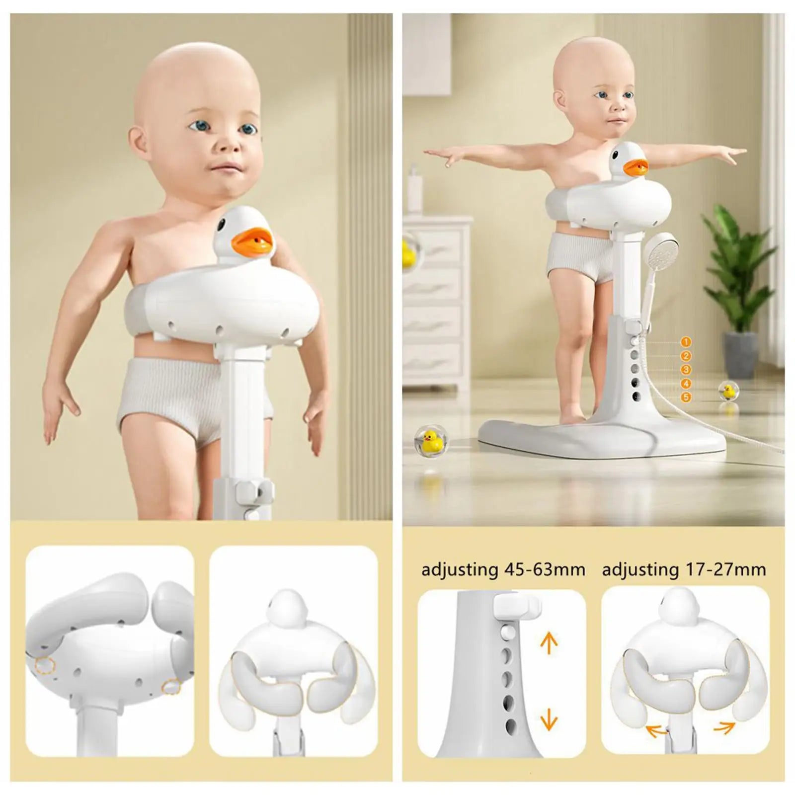 Baby Standing Bath Anti Slip Baby Bath Support Foldable Infant Bath Stand Adjustable Shower for Newborn 0-6 Months Infants
