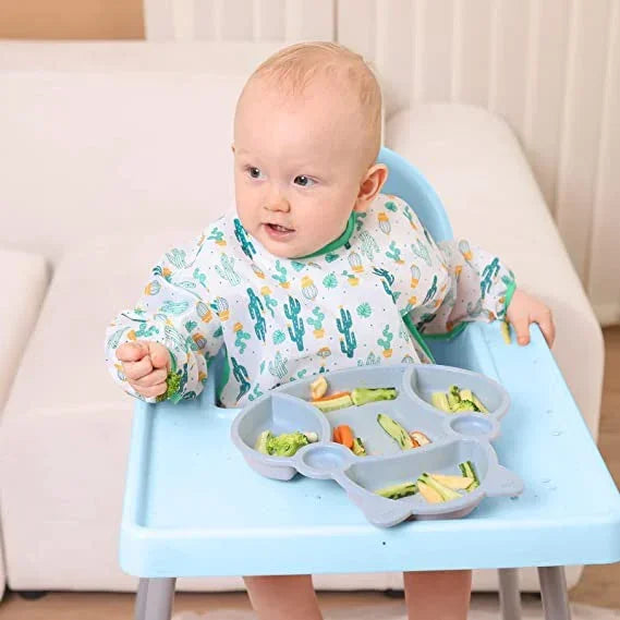 Baby Silicone Cartoon Bib 0-6 Years Soft Bibs Baby Cute Clothing Toddler BPA Free Waterproof Long Sleeve Apron