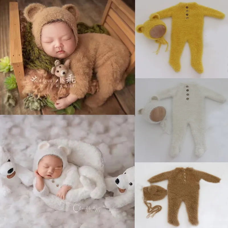 0-1 Month Baby Boy Girl Bear Bodysuits Outfit  Newborn Photography Props Knitted Mink Hair  Romper Photography Props