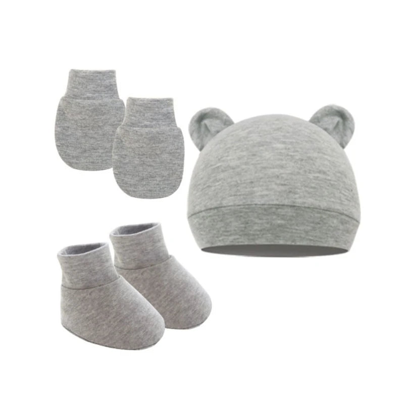 3Pcs Cotton Baby Beanie for Newborn Baby Bonnet Gloves Socks Set Baby Hat