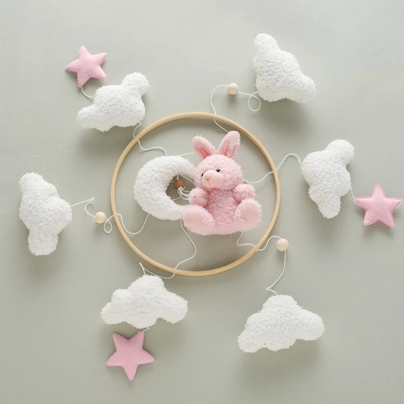 Baby Wooden Bed Bell Mobile Hanging Toy 0-12 Month Baby Crib Mobile Lambhair Bear Bunny Doll Toy Bed Holder Bracket Kid Gift