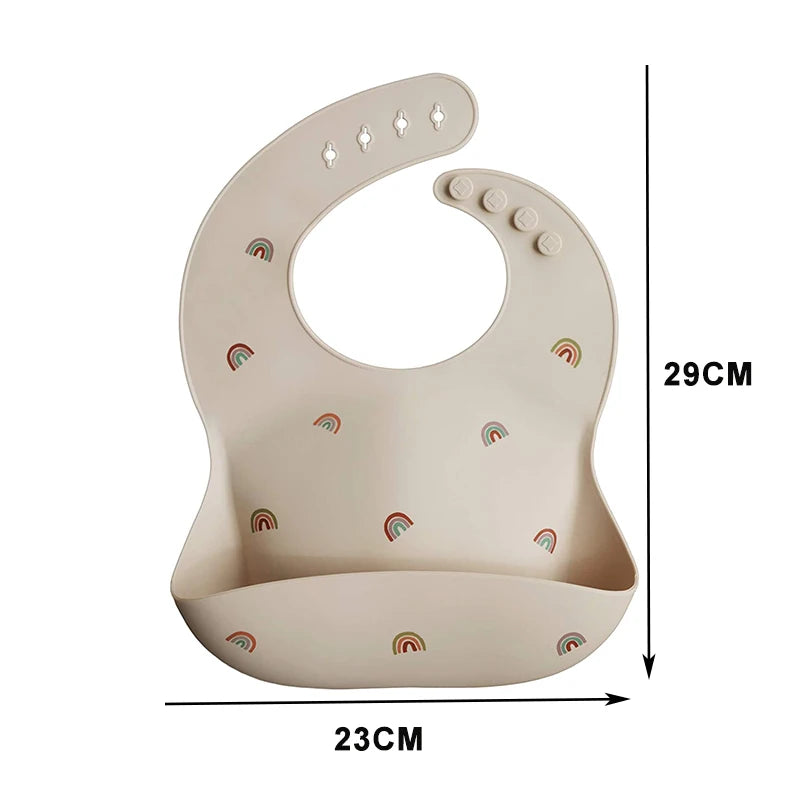 Baby Bibs Ins Style Print Waterproof Soft Silicone Baby Feeding Stuff Cute Pattern Kids Girl Boy Toddler Adjustable Children Bib