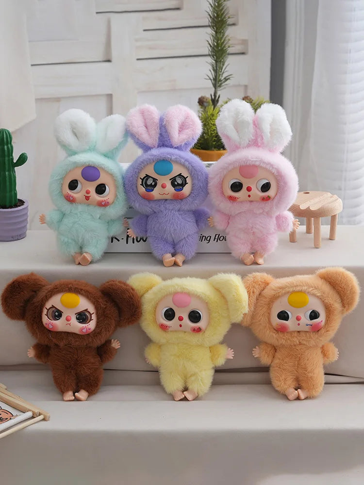 Baby Three Big Head Baby Plush Toy Cute Bear Rabbit Animal Vinyl Doll Desktop Exquisite Decor Fun Birthday Gift For Kids Girl
