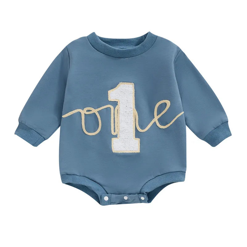 6 to 18 Months Baby First Birthday Bodysuit Spring Autumn Clothes Long Sleeve Crew Neck Letters Jumpsuit Baby Clothing