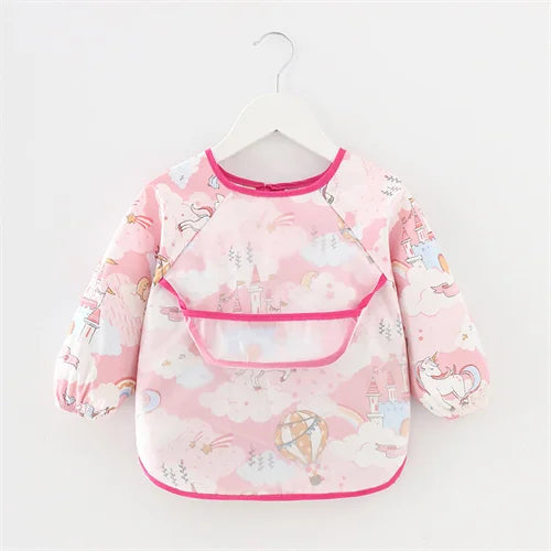 0-2Y Baby Toddler Long Sleeve Bib Cute Colorful Cartoon Printing Waterproof Smock Bib Boys Girls Burp Cloth Feeding Accessories