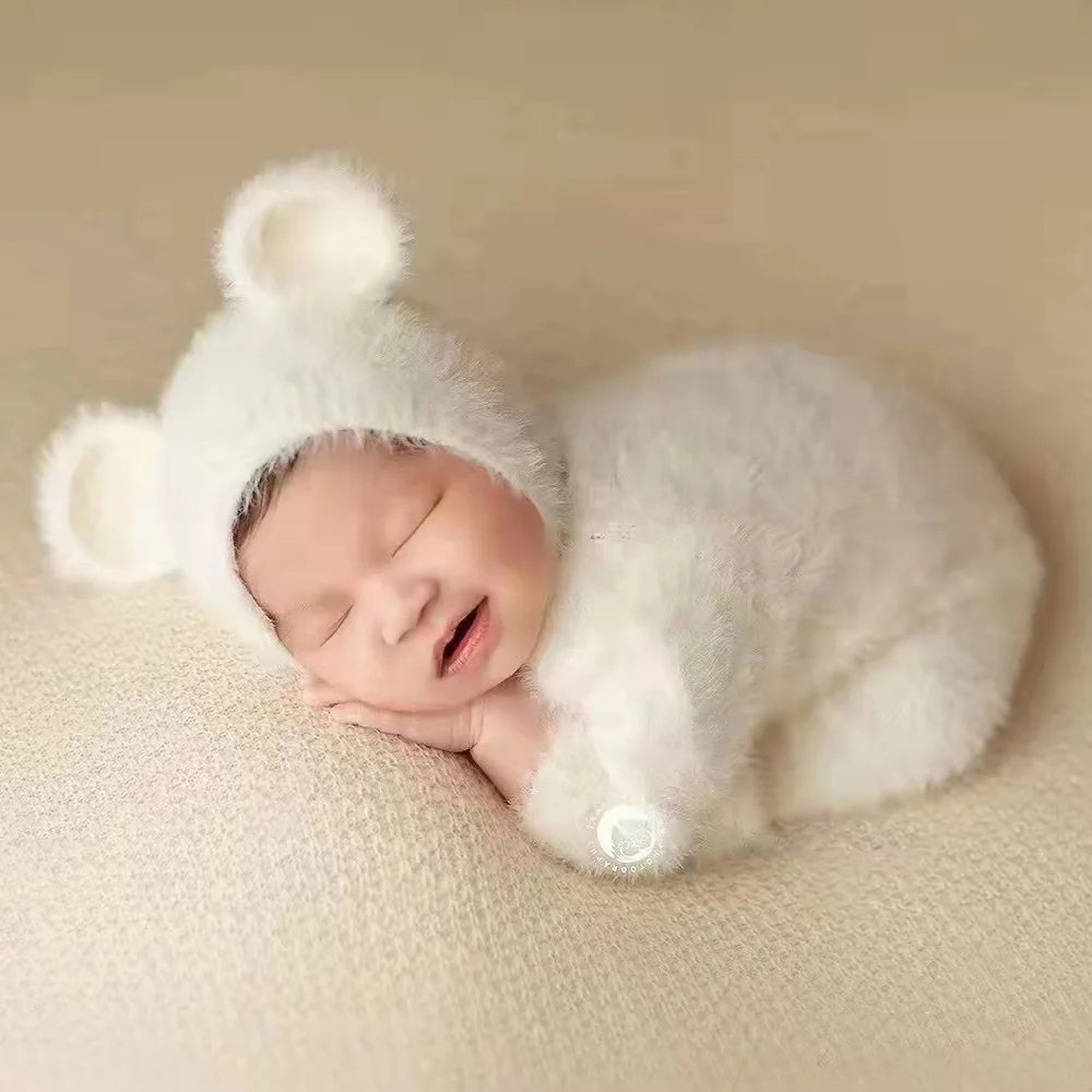 0-1 Month Baby Boy Girl Bear Bodysuits Outfit  Newborn Photography Props Knitted Mink Hair  Romper Photography Props
