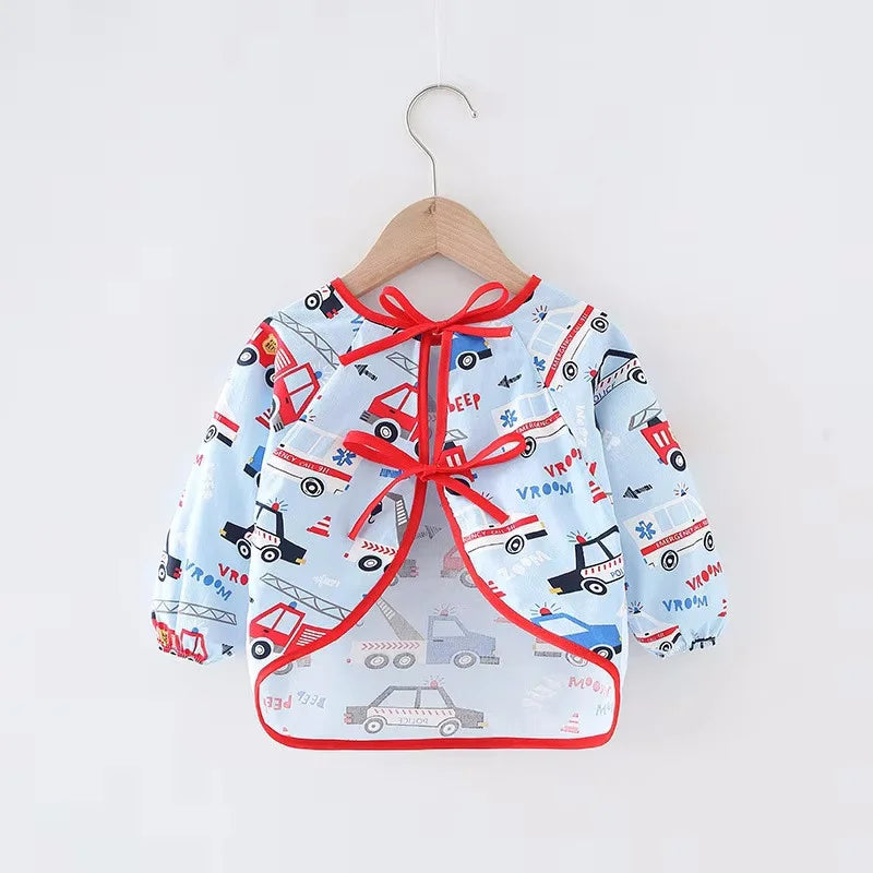 0-2Y Baby Toddler Long Sleeve Bib Cute Colorful Cartoon Printing Waterproof Smock Bib Boys Girls Burp Cloth Feeding Accessories